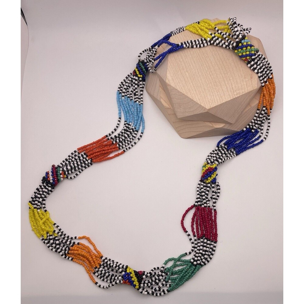 Vibrant Colorful Handmade African Beaded Necklace